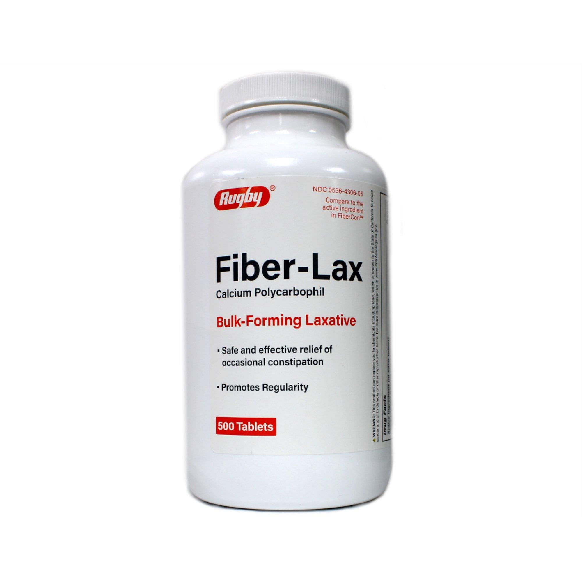 Rugby Fiber-Lax 500 mg Tablets 500 Ct | Calcium Polycarbophil Daily Fiber Supplements for Digestive Health | Dietary Fiber Nutritional Supplements | Constipation Relief | Promotes Regularity