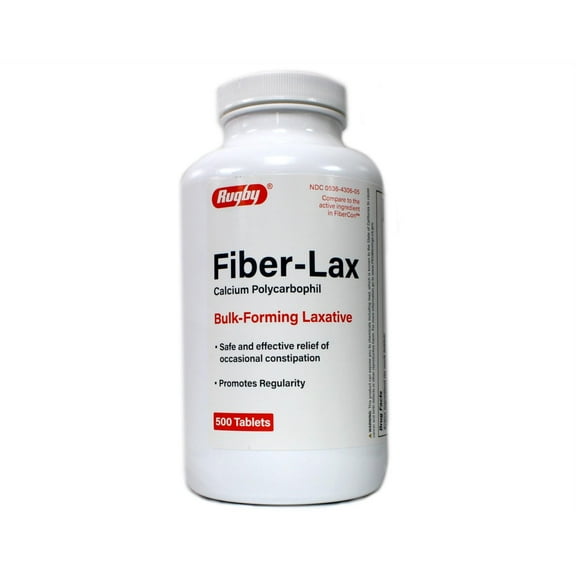 Rugby Fiber-Lax 500 mg Tablets 500 Ct | Calcium Polycarbophil Daily Fiber Supplements for Digestive Health | Dietary Fiber Nutritional Supplements | Constipation Relief | Promotes Regularity
