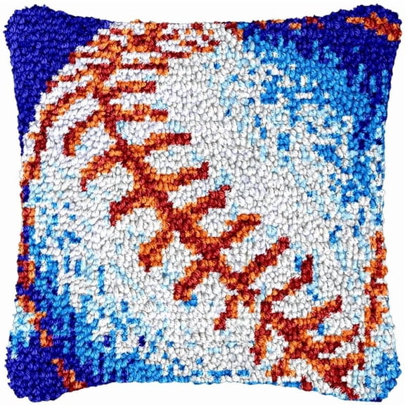 Rugby Football Latch Hook Kits Pillow DIY Rug Crochet Hook Cushion Making Kits with Preprinted Pattern Canvas Instruction Yarns and Latch Hooking Pillow Cover Easy to Starter DIY Kits 43x43cm