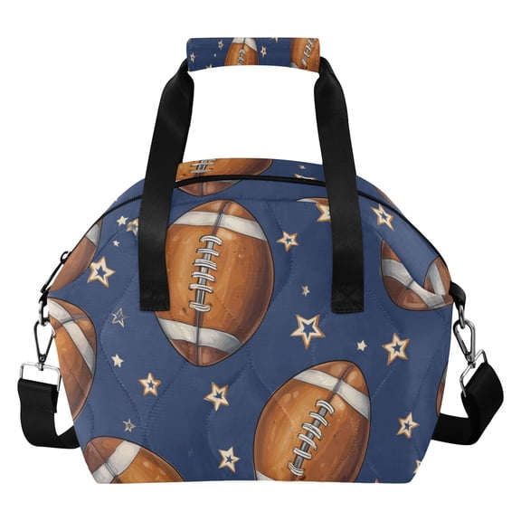 Rugby Football with Gold Stars Insulated Lunch Bag Reusable Quilted Lunch Box Waterproof Leakproof Lunch Container