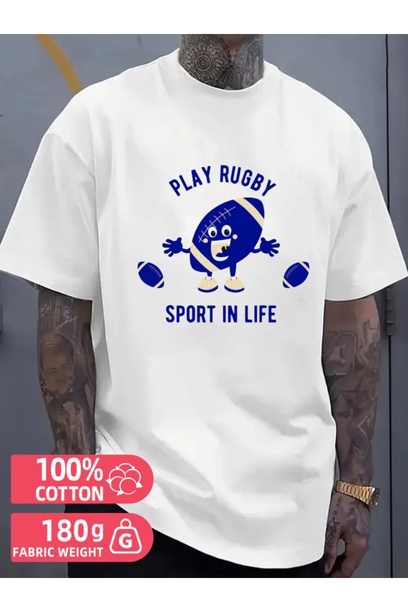 Rugby Fun Tee men white 180G 100% Cotton Refreshing and lightweight,perfect for summer sports and leisure wear Funny Unisex Shirt Printed tshirts Retro Unisex Shirt Cotton tshirts