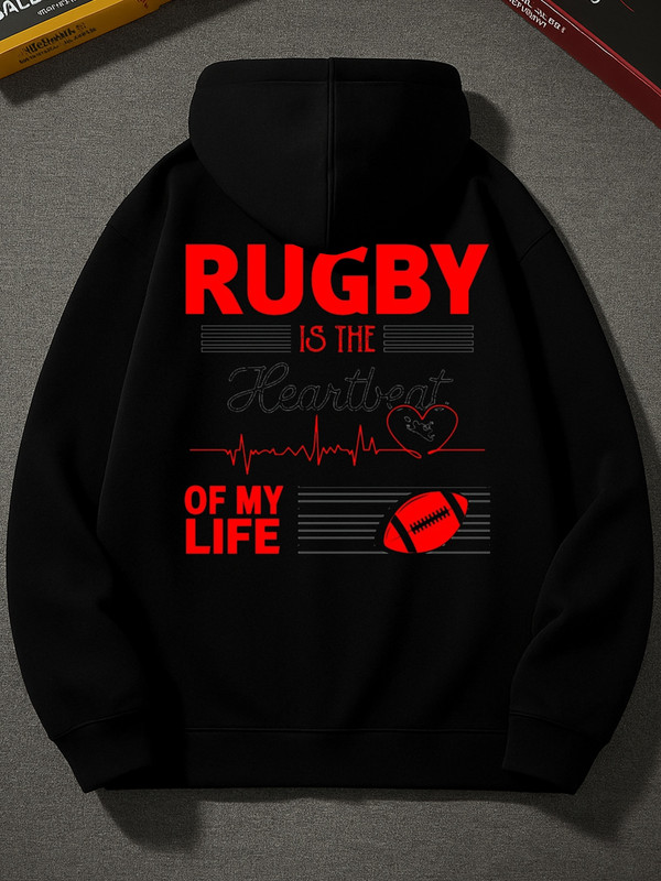 Rugby Heartbeat sweatshirt Exercise mens funny hoodies black Breathable stretch fabric, sweatshirt suitable for autumn and winter outdoor sports and casual wear basketball gym Fashion Unisex hoodie