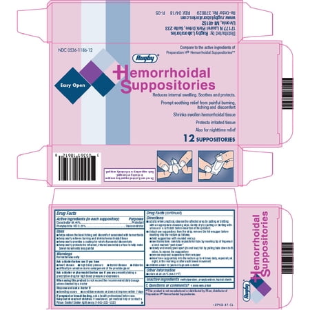 Rugby Hemorrhoidal Suppositories Reduces Internal Swelling, 12ct, 2-Pack