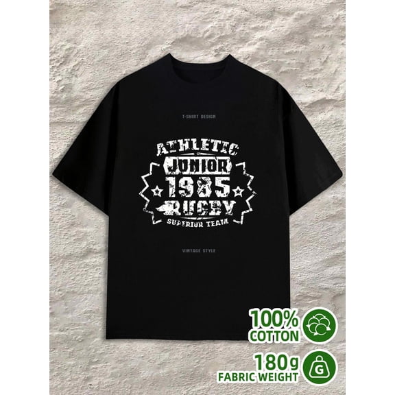 Rugby Junior 1985 men's 180G 100% Cotton black Original Unisex Shirt Crewneck tshirts Funny Unisex Shirt Crewneck tshirts Basic Unisex Shirt Short Sleeve tshirts