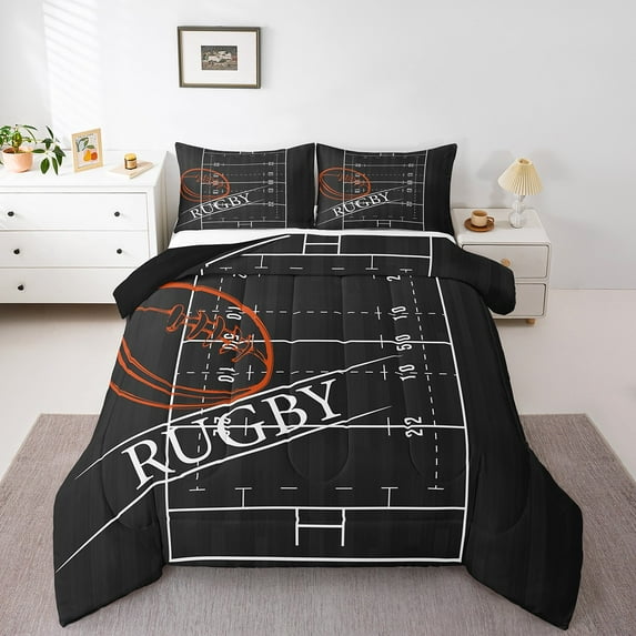 Rugby King Bedding Sets Sports Theme Comforter Set, Ball Gamer Duvet Insert Black Reversible Down Comforter, Soccer Football Bedding Comforter Sets, Ultra Soft