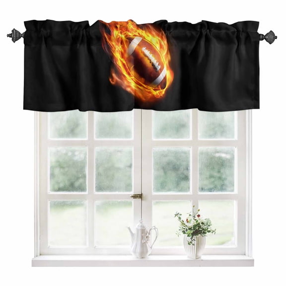 Rugby Kitchen Valances for Windows 42x12 Inch Kitchen Curtains Valances Rod Pocket Modern Buruning Flame Sport Black Background Bathroom Window Valances for Window Treatment Decor
