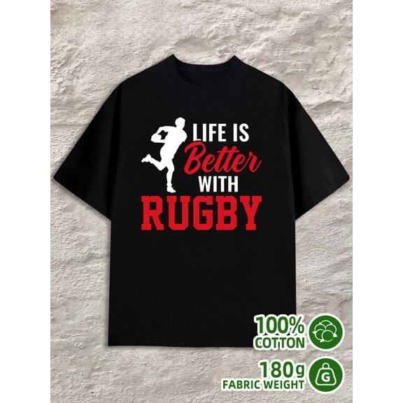 Rugby Life Better mens 180G 100% Cotton black Unique Design Unisex Shirt Short Sleeve tshirts Retro Unisex Shirt Graphic Tee tshirts Retro Unisex Shirt Printed tshirts