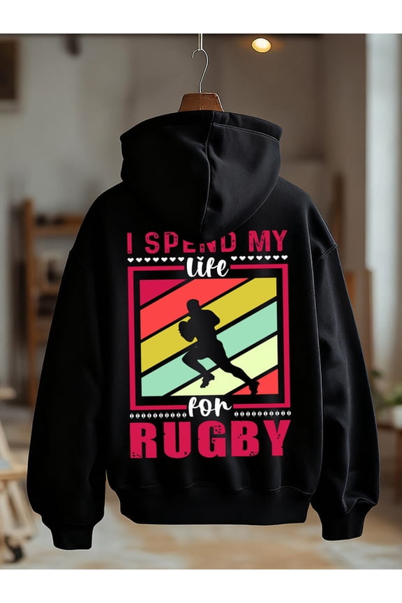 Rugby Life Hoodie sweatshirt Exercise mens machine washable black Comfortable Material,Bold Design christian spring elegant aesthetic funny vintage gym Running Funny Unisex hoodie