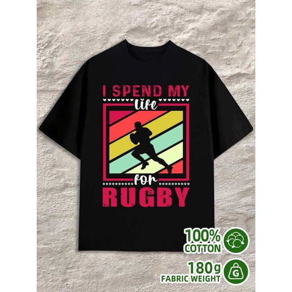 Greenink Rugby Life Tee mens 180G Cotton black Classic Unisex Shirt Printed tshirts Fashion Unisex Shirt Graphic tshirts Vintage Unisex Shirt Graphic Tee tshirts
