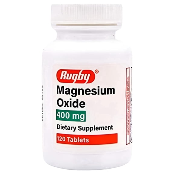 Rugby Magnesium Oxide 400 mg Tablets - Dietary Supplement - Gluten-Free - 120 Tablets