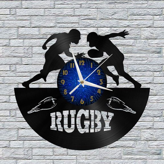 Rugby Match 12 Inch Vinyl Record Wall Clock - Silent, Creative, and Unique Clock for Living Room, Entryway, or Bedroom Decor - Perfect Gift Idea(12 inchs B without LED)