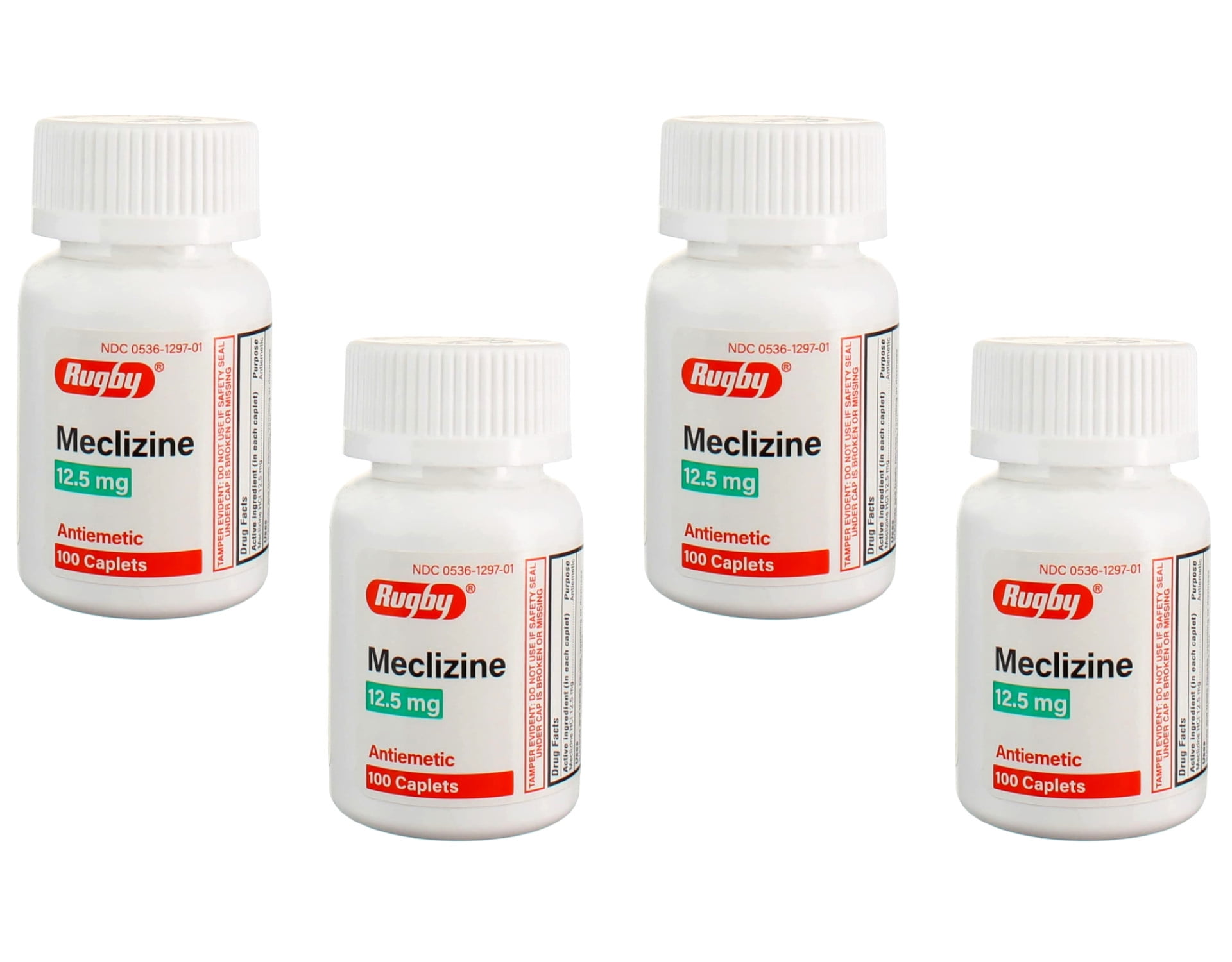 Rugby Meclizine 12.5mg Antiemetic Caplets For Motion Sickness, 100 Count - Pack of 4