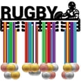 thumbnail image 1 of Rugby Medal Hanger Display Medal Holder Rack Frame Sports Metal Hanging Athlete Awards Iron Wall Mount Decor Over 60 Medals, 1 of 7