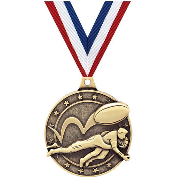 Rugby Medals, 2" Gold Diecast Rugby Medal Award 10 Pack