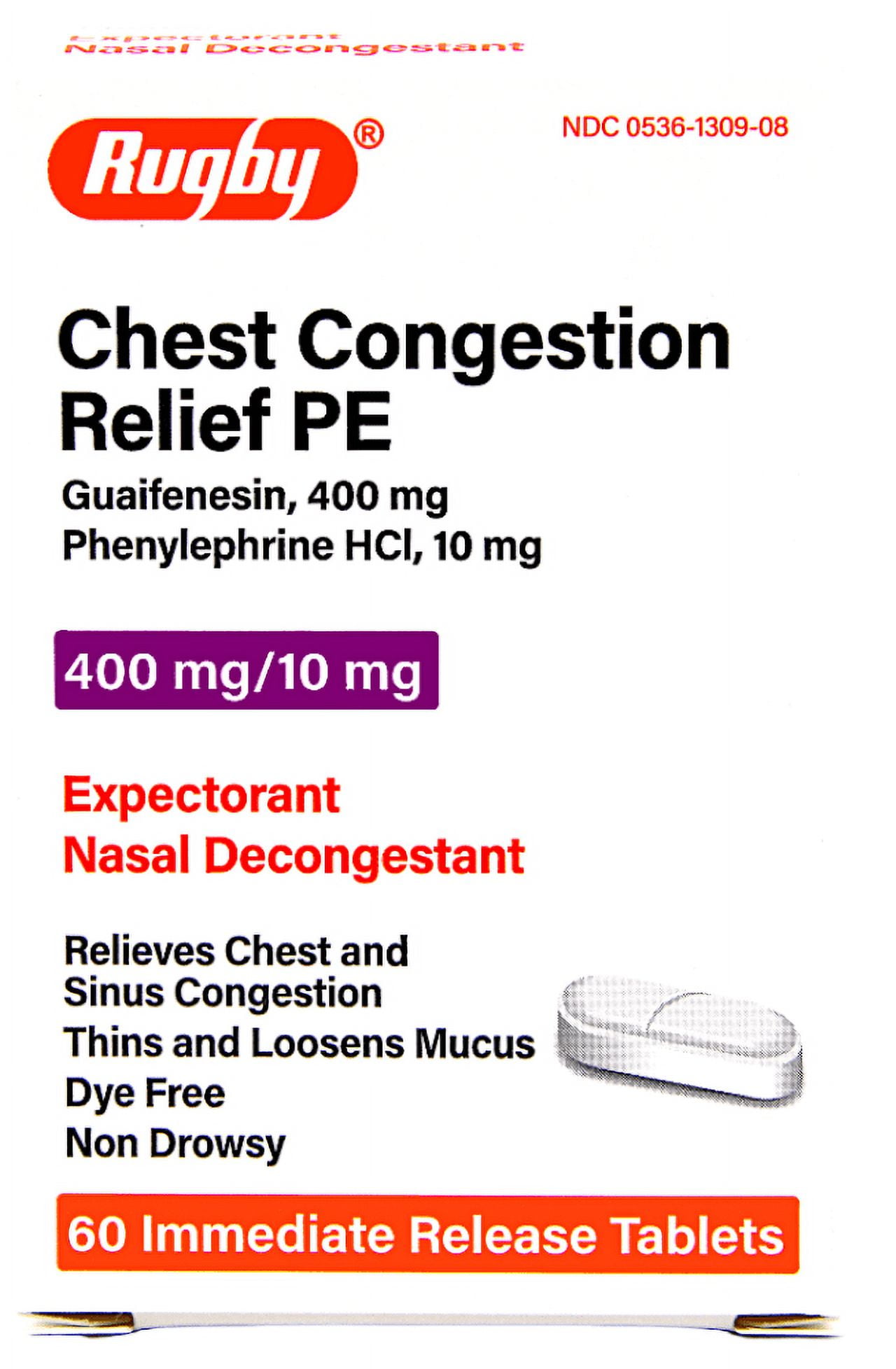 Rugby Mucus Relief Sinus Congestion Tablets 60 Ct Mucus Clearance