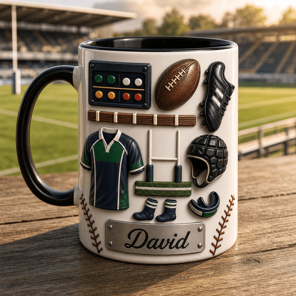 Rugby Mug Personalized with Custom Name, Rugby Ball Jersey Gift for Father’s Day