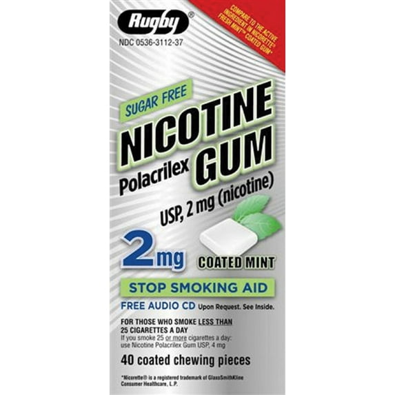 Rugby Nicotine Gum 2Mg Coat Mint Nicotine Polacrilex-2 Mg White 40 Ct Upc 305363112378