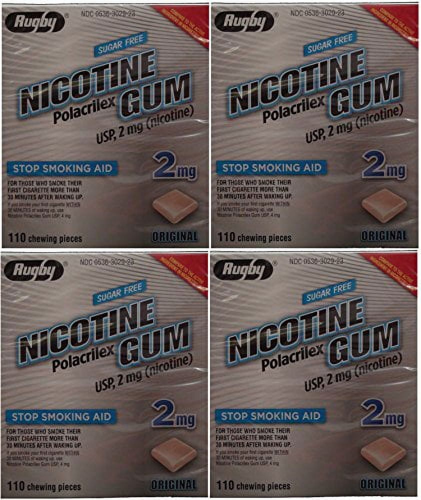 Rugby Nicotine Gum Stop Smoking Aid Polacrilex Sugar Free 2mg 110ct, 4-Pack