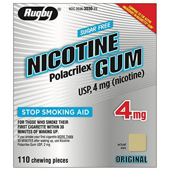Rugby Nicotine Gum Stop Smoking Aid Polacrilex Sugar Free USP 110ct, 3-Pack