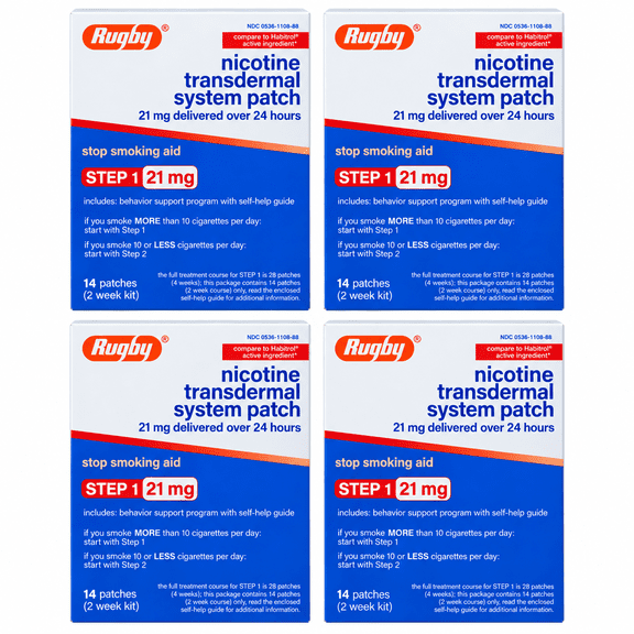 Rugby Nicotine Patches, Step 1, 21 mg, 14 Count, Stop Smoking Aid 4 Pack
