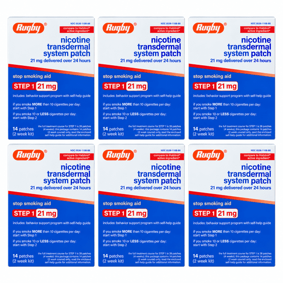 Rugby Nicotine Patches, Step 1, 21 mg, 14 Count, Stop Smoking Aid 6 Pack