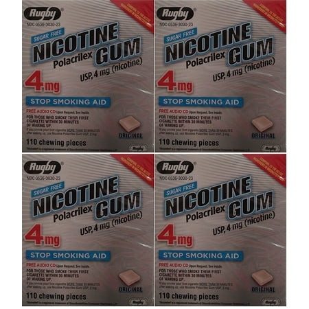 Rugby Large Sugar-Free Nicotine Gums, 4 Pack, 4mg Mint, 110 Count