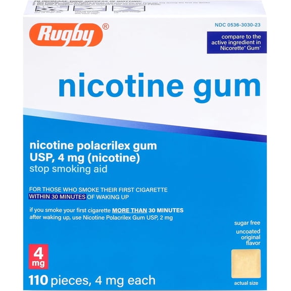 Rugby Nicotine Polacrilex Sugar-Free Gum, Original Flavor, 110 ct, 6 Pack