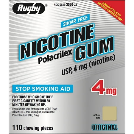 Rugby Nicotine Polacrilex Gum Stop Smoking Aid, Sugar-Free, 110 ct, 6 Pack