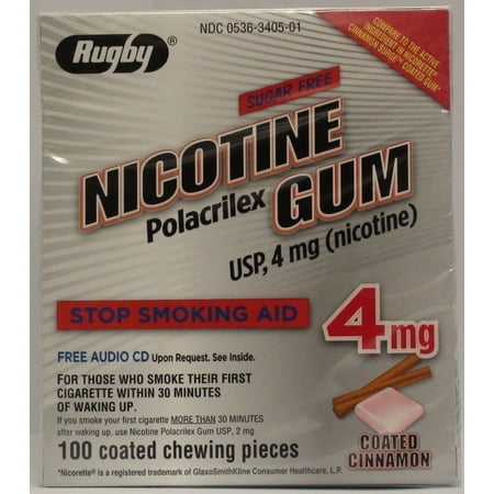 Rugby Nicotine Stop Smoking Aid Cinnamon Coated Polacrilex Gum USP, 4 mg, 100 Count