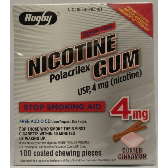 Rugby Nicotine Stop Smoking Aid Cinnamon Coated Polacrilex Gum USP, 4 mg, 100 Count