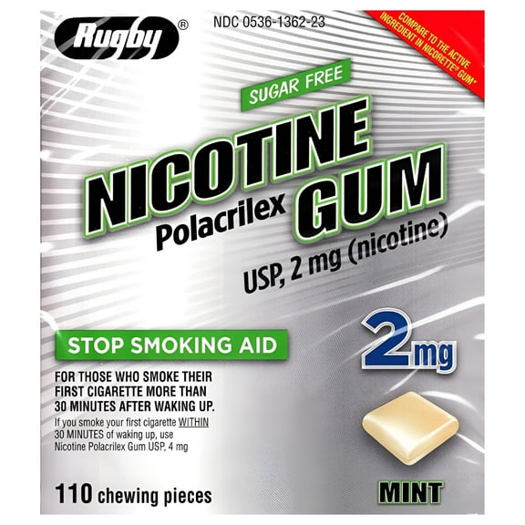 Rugby Nicotine Stop Smoking Aid Mint Flavor Polacrilex Gum, 2 mg, 110 Count