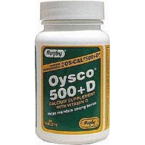 Rugby Oysco 500 + D Calcium Supplement Tablets, 60 Count