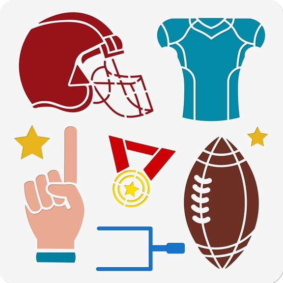 Rugby Painting Stencils Reusable Stencils Ball Theme Drawing Stencil American Football Border Stencil for Painting on Wall Canvas Furniture and Paper 11.8x11.8inch for DIY