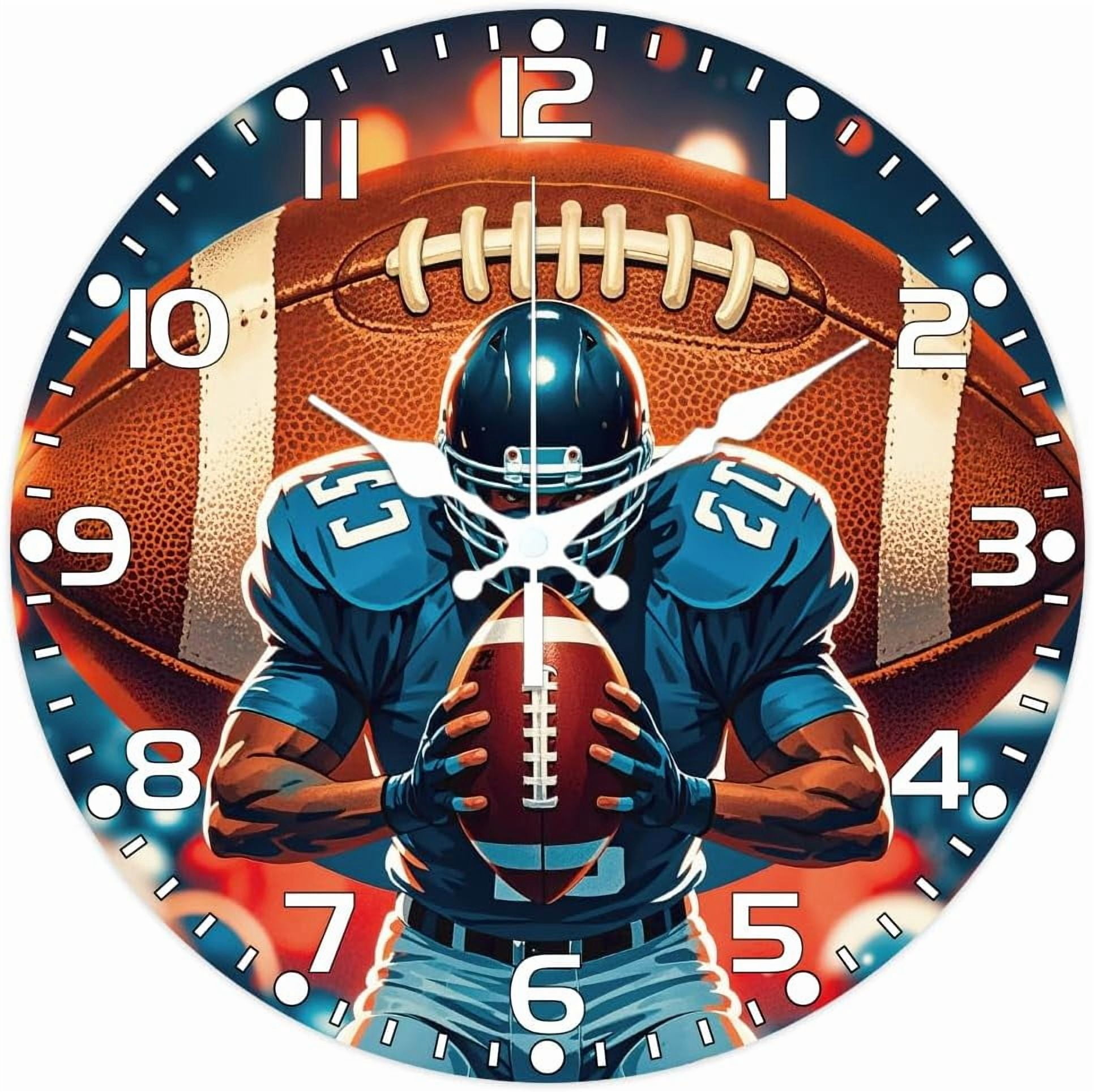 Rugby Pattern Wall Clock 12 Inch Non-Ticking Clocks Athlete Pattern ...