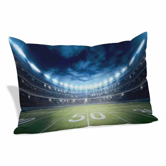 Rugby Pillow Covers, Linen Long Throw Pillow Case, Modern Sport Blue Green Landscape Holiday Pillow Protector Decorative Cushion Cover for Living Room/Bedroom 20" x 36"