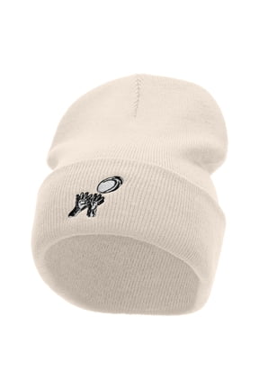 Rugby Player Catching Embroidered 12 Inch Long Knitted Beanie - Birch OSFM