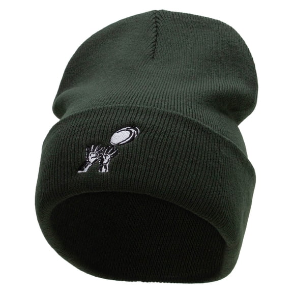 Rugby Player Catching Embroidered 12 Inch Long Knitted Beanie - Olive OSFM