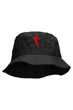 Rugby Player Jumping Embroidered Bucket Hat - Black OSFM