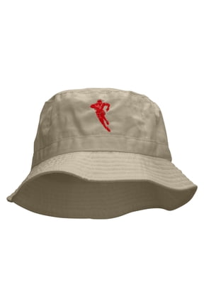 Rugby Player Jumping Embroidered Bucket Hat - Natural OSFM