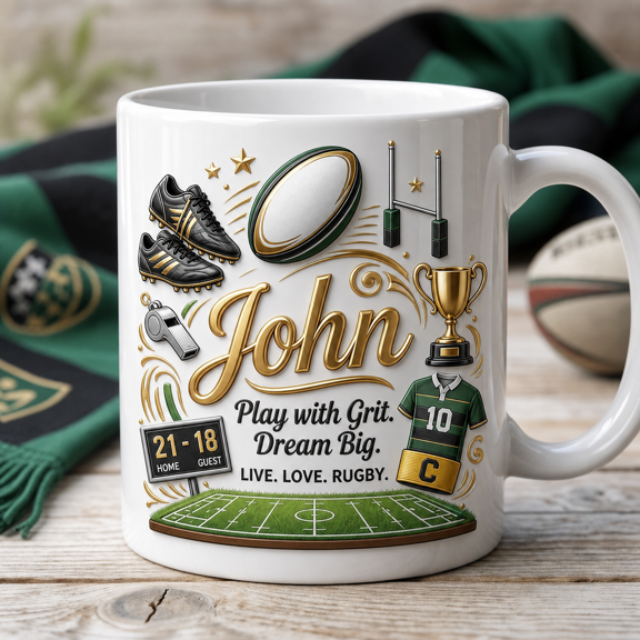 Rugby Player Mug Personalized Name Gift for Rugby Lover Coffee Cup