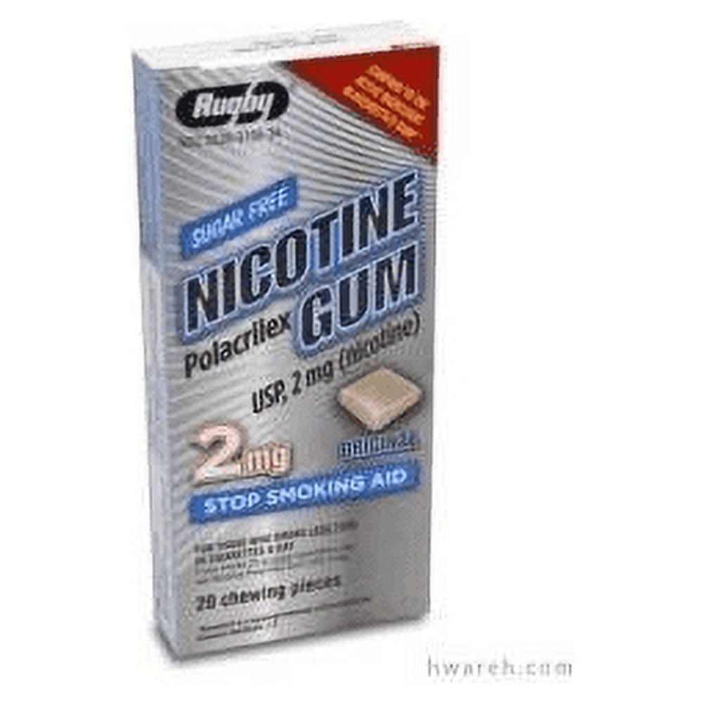 Rugby Polacrilex Nicotine Gum USP, Off White, 2 mg, 20 Count