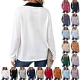 thumbnail image 1 of Rugby Polo Shirts Women 2026 V Neck Long Sleeve Striped Collared Plus Size Fall Winter White L, 1 of 8