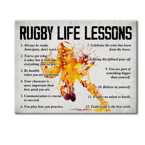 Rugby Poster Canvas Wall Art for Home Decor, Rugby Life Lessons Motivational Canvas Print Painting, Rugby Gifts for Men Him