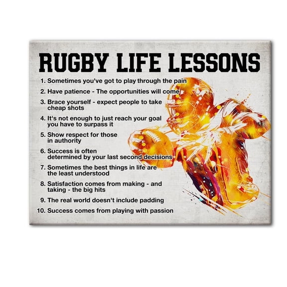 Rugby Poster Positive Canvas Wall Art for Bedroom Home Decor, Rugby Life Lessons Canvas Print Painting