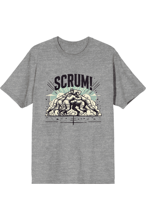 Rugby Scrum! Adult Heather Gray Crew Neck Short Sleeve Tee-XS