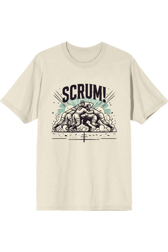Rugby Scrum! Adult Natural Crew Neck Short Sleeve Tee-Large