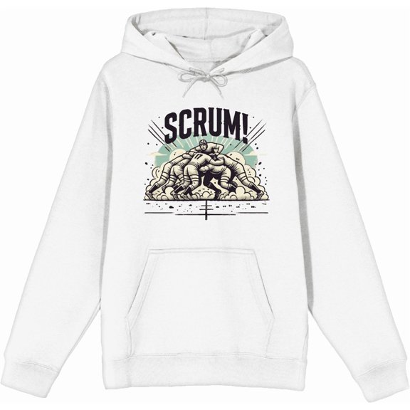 Rugby Scrum! Adult White Long Sleeve Hoodie-XXL
