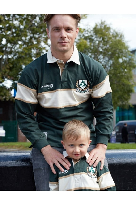 Rugby Shirt Long Sleeve for Men Guinness Ireland Sweatshirt Lansdowne Adults Bottle Green Color, Medium Size