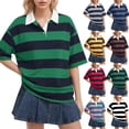thumbnail image 1 of Rugby Shirt Women Striped Short Sleeve Polo Shirts Oversized Collared Summer Color Block Tee Tops, XL, 1 of 5