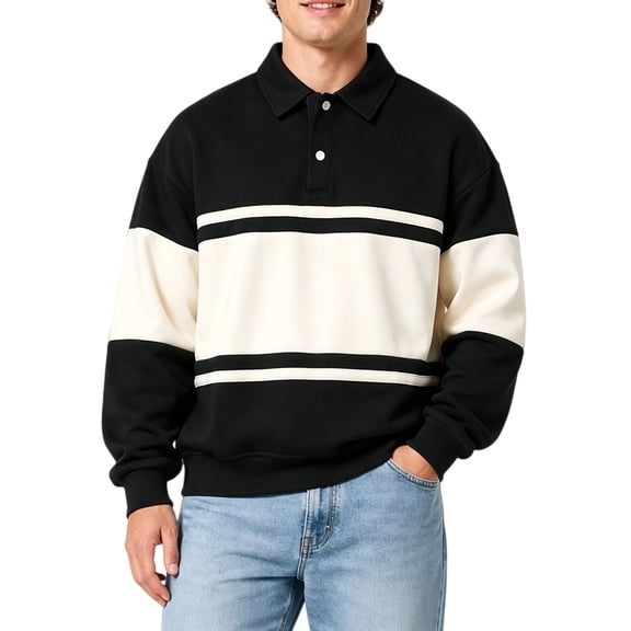 Rugby Shirts for Men Collared Casual Pullover Sweatshirt Loose Fit Preppy Golf Polo Shirt